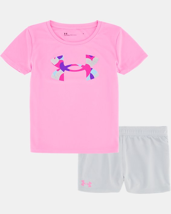 Girls' Pre-School UA Rising Heart Short Sleeve & Shorts Set, Pink, pdpMainDesktop image number 0